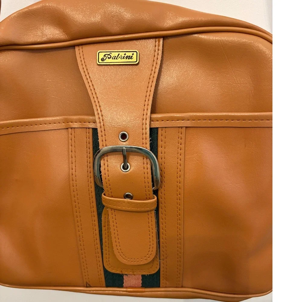 Vintage Brown Faux Leather Satchel‎ Crossbody Bag With Buckle Detail